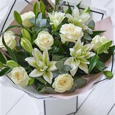 Luxury White Rose &amp; Lily Bouquet 