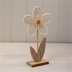 Cream Felt Flower On Wooden Base Decoration