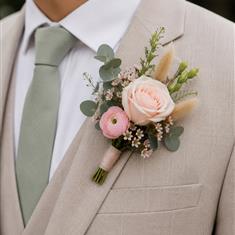 Pink Boho Grooms Buttonhole